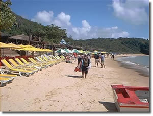 Chiringuitos y reposeras en la Playa Tartaruga - Bzios - Brasil